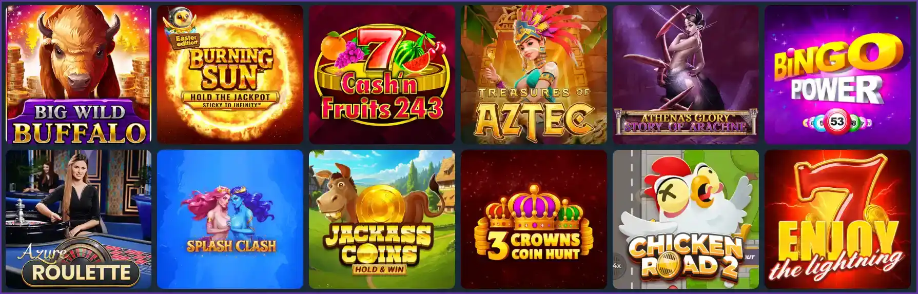 Übersicht verschiedener Spiele im Slotorado Casino mit Slots, Roulette und Aviator