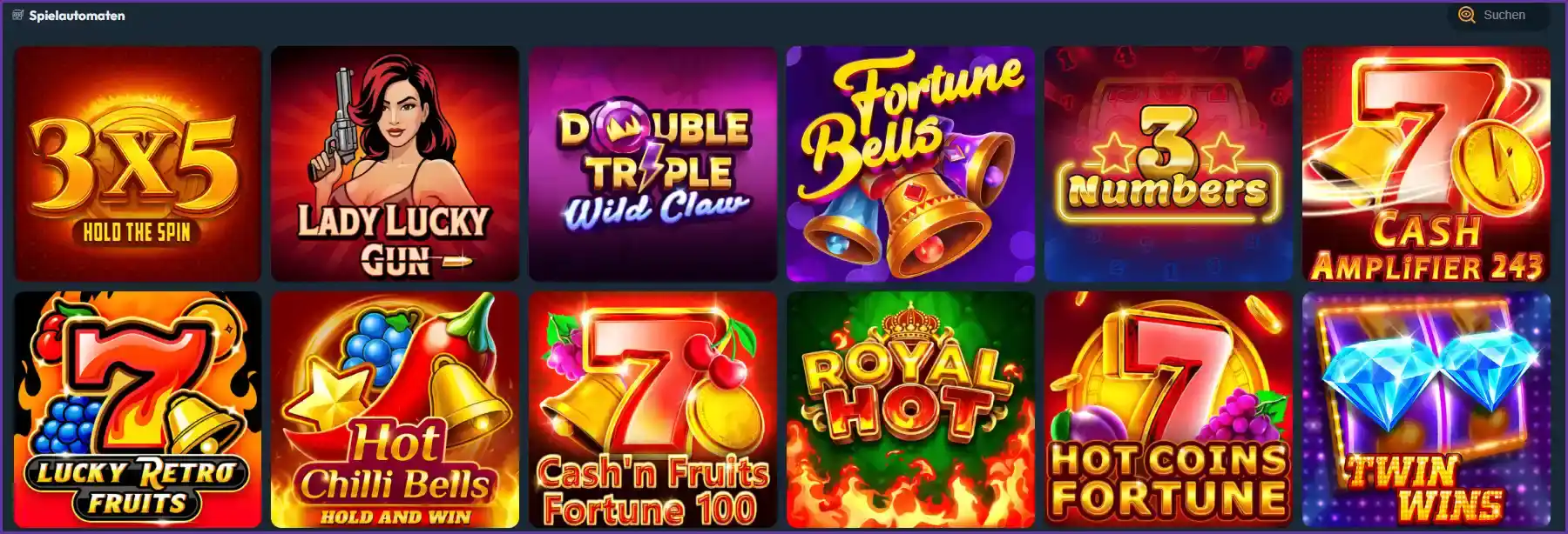 Auswahl verschiedener Spielautomaten im Slotorado Casino mit beliebten Slot-Spielen und Spielautomatenauswahl